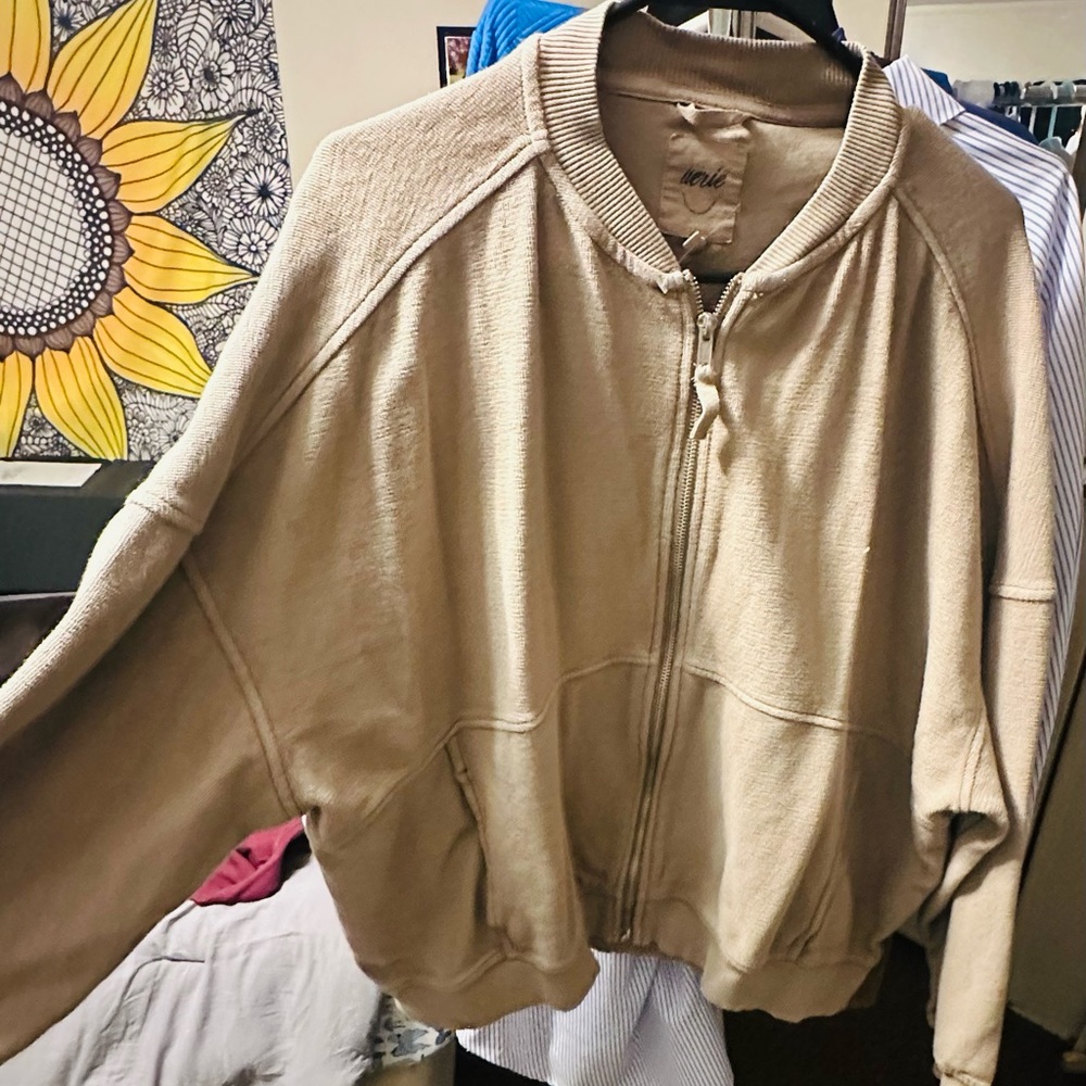 Aerie Tan bomber Zip-Up Jacket